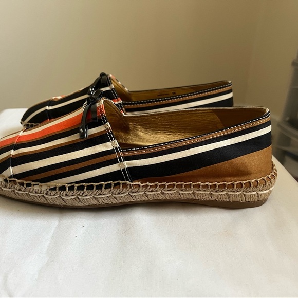 Prada Calzature Donna Tabacco/Arancio Striped Slip On Logo Espadrille Sz 38 NIB - Picture 8 of 16